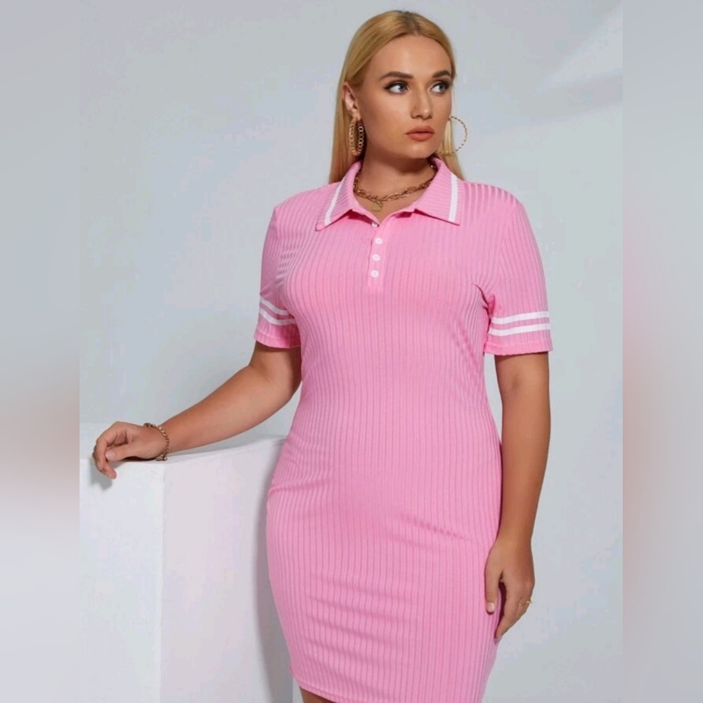 Shein curve pink and white collared bodycon dress pinup punk size 1x